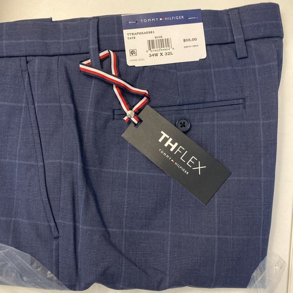 Tommy Hilfiger Men's Dress Pants 34x32 Blue Plaid Modern Fit F01083 - Picture 3 of 5